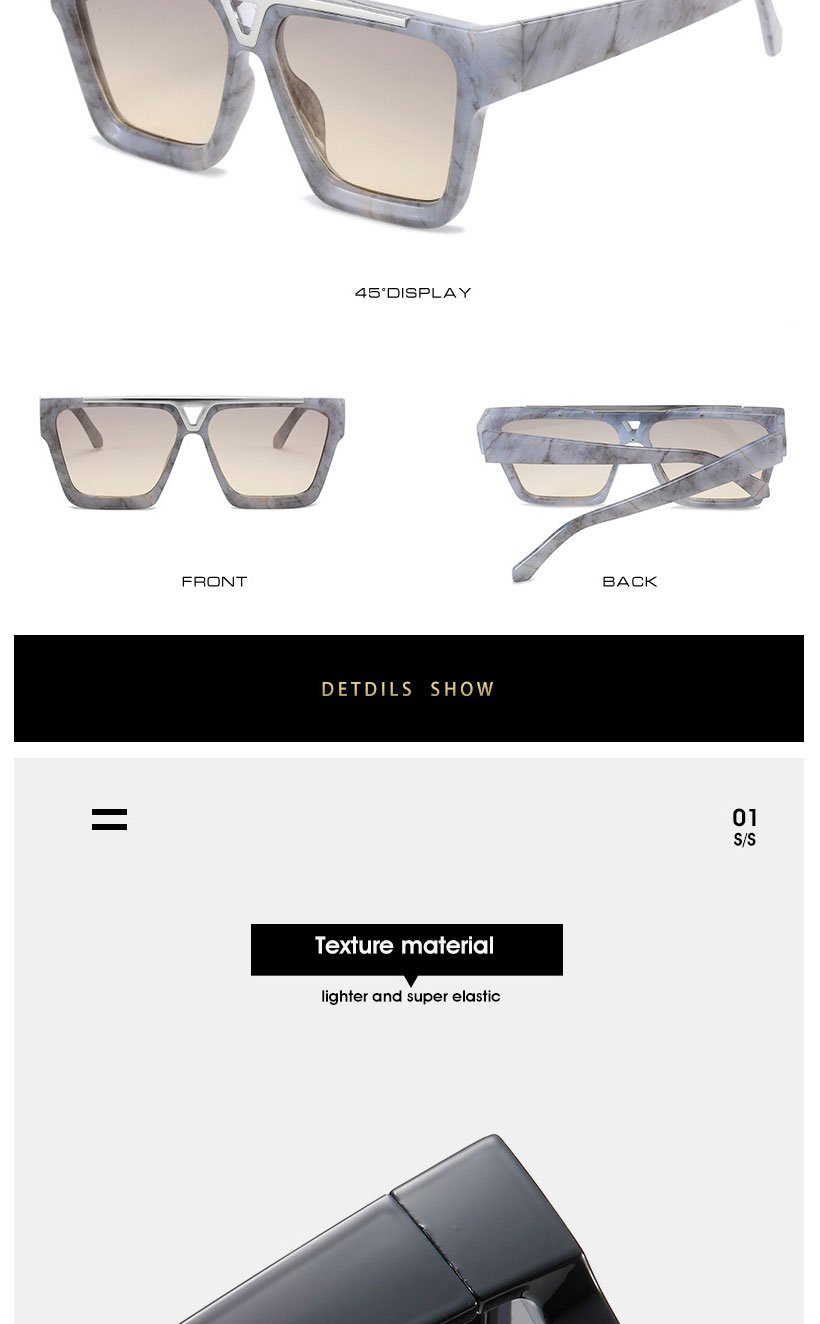 Fashion Grey Porcelain Pattern Frame Double Tea Slices V-square Sunglasses,Women Sunglasses