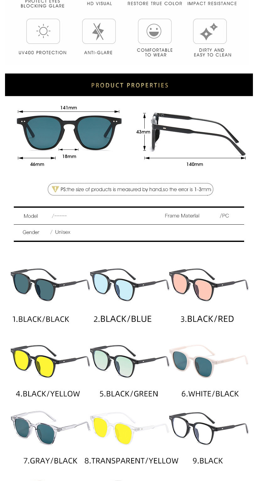Fashion Black Frame Ocean Blue Big Frame Rice Nail Sunglasses,Women Sunglasses