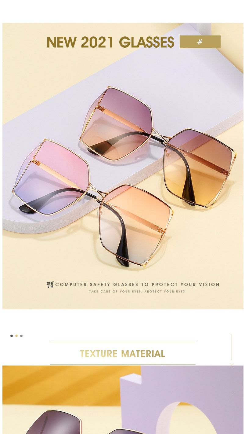 Fashion Gold Frame Gray Powder Tablets Square Half-rim Sunglasses,Women Sunglasses