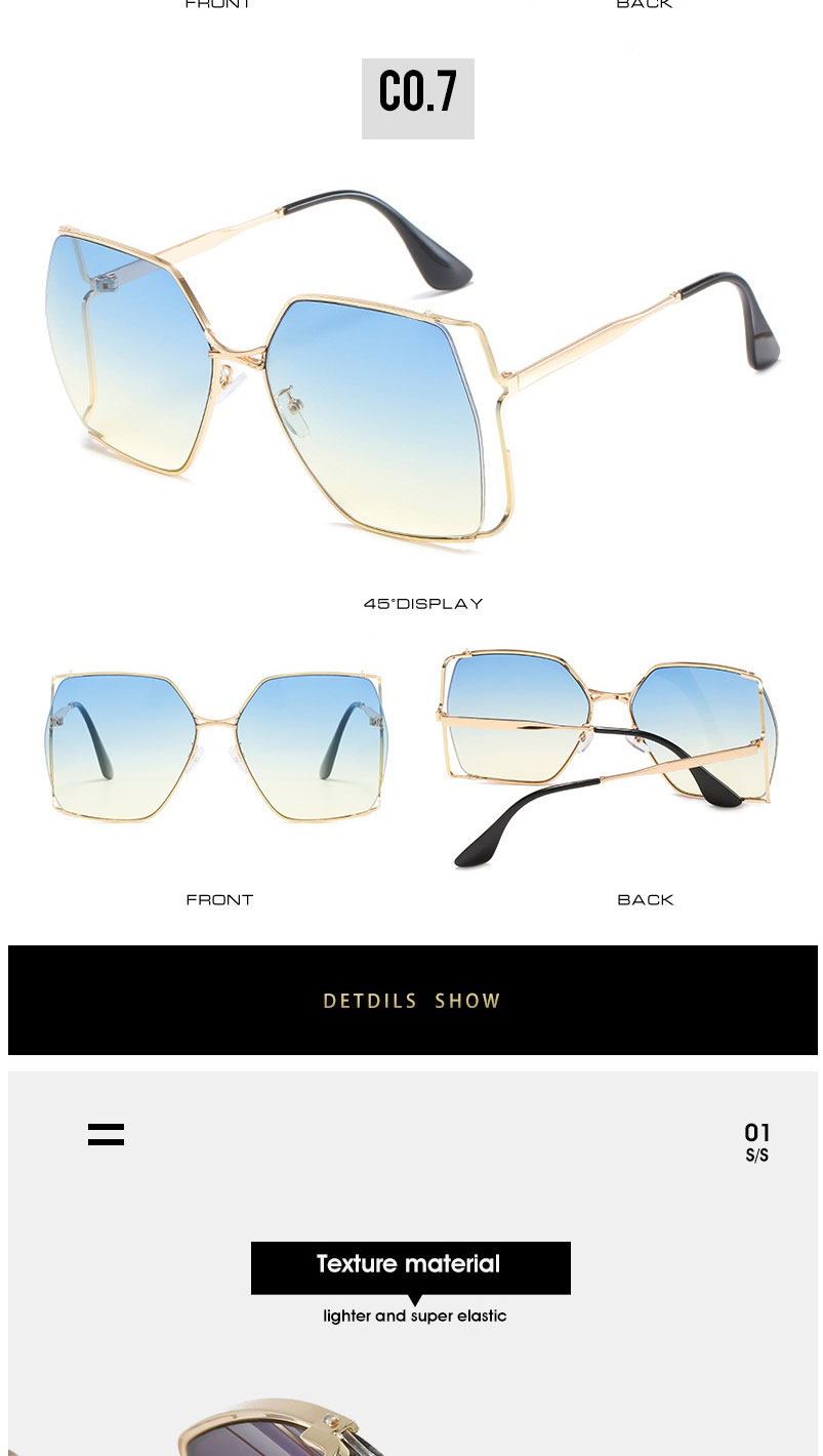 Fashion Gold Frame Upper Blue And Yellow Film Square Half-rim Sunglasses,Women Sunglasses