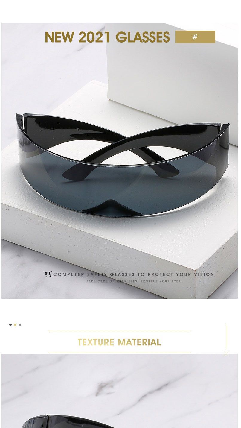Fashion Black Frame Blue Mercury One-piece Wide-rim Sunglasses,Women Sunglasses