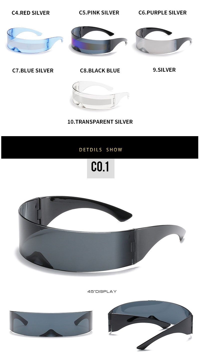 Fashion Transparent Frame White Mercury One-piece Wide-rim Sunglasses,Women Sunglasses