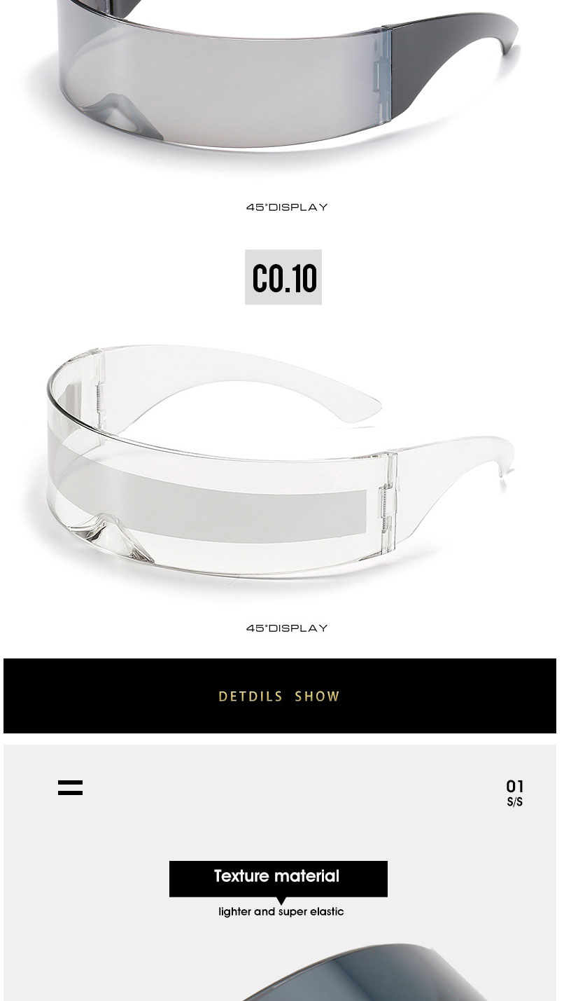 Fashion Transparent Frame White Mercury One-piece Wide-rim Sunglasses,Women Sunglasses