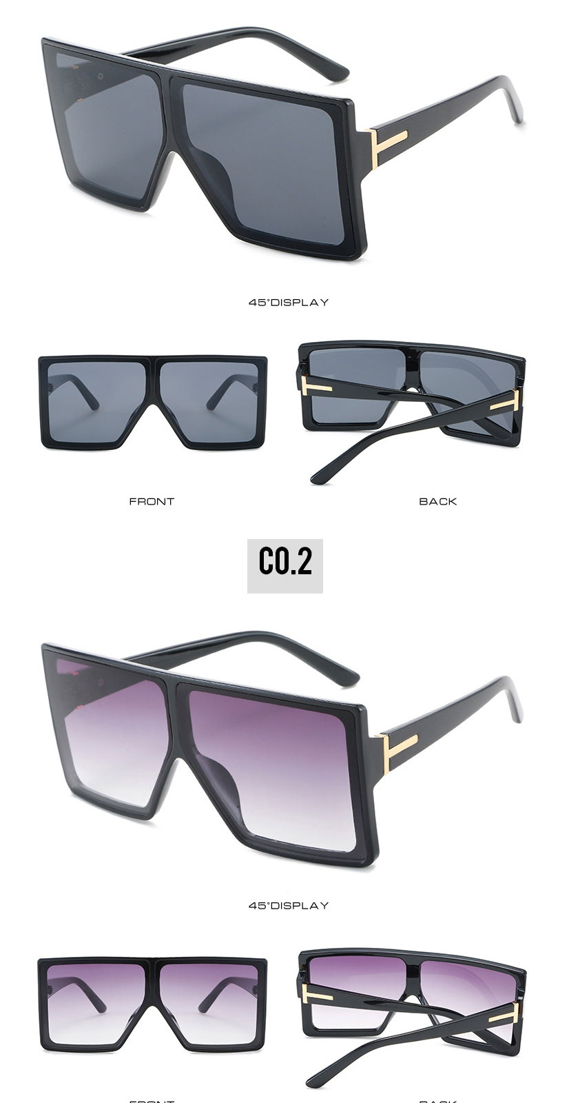 Fashion Black Frame All Gray Film T-shaped Big Frame Sunglasses,Women Sunglasses