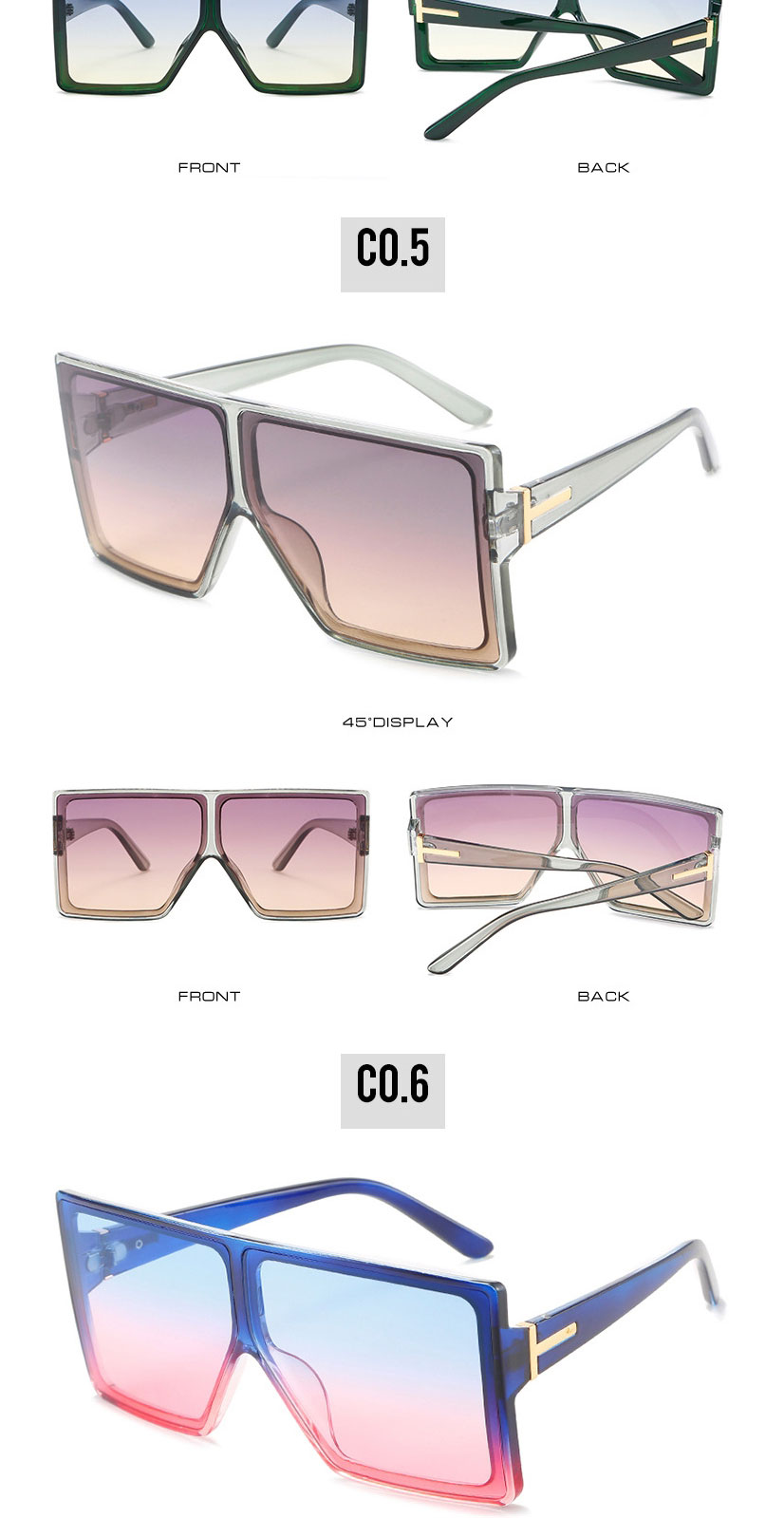 Fashion Champagne Box Tea Slices T-shaped Big Frame Sunglasses,Women Sunglasses