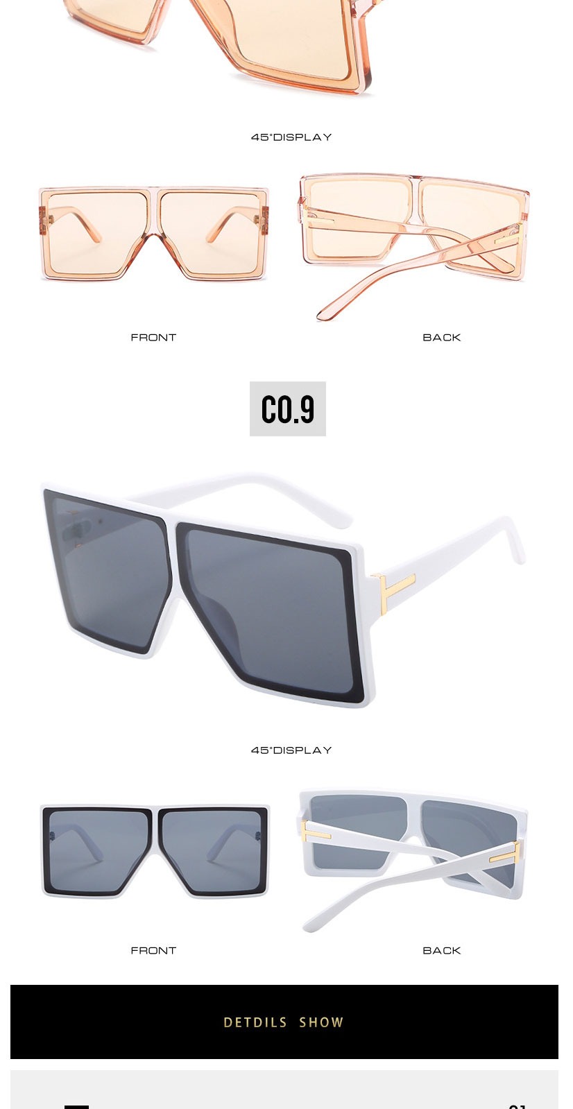 Fashion White Frame All Gray Film T-shaped Big Frame Sunglasses,Women Sunglasses