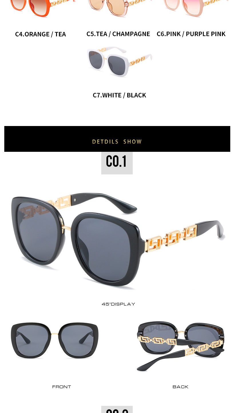 Fashion Black Frame Double Gray Sheet Chain Large Frame Sunglasses,Women Sunglasses