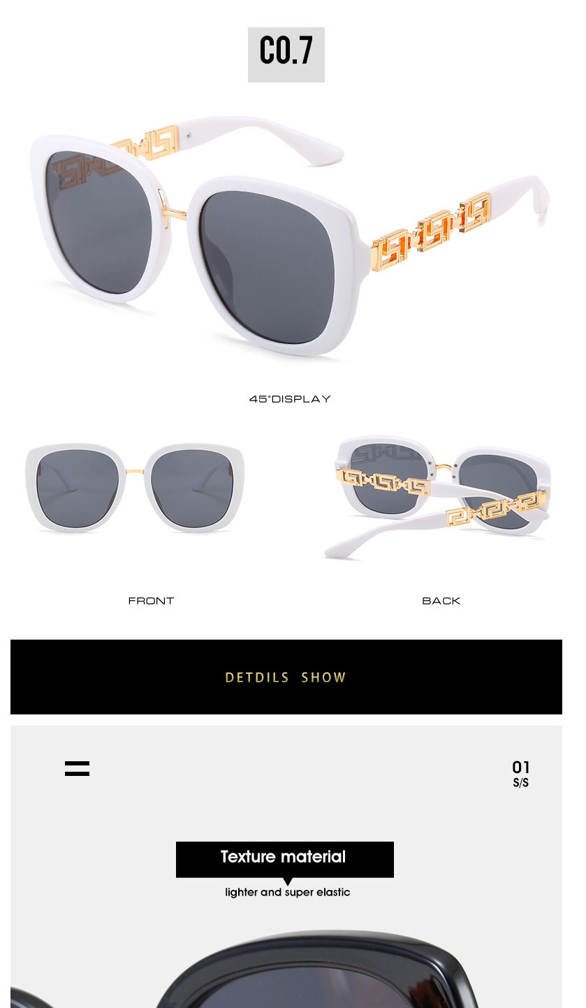 Fashion White Frame All Gray Film Chain Large Frame Sunglasses,Women Sunglasses