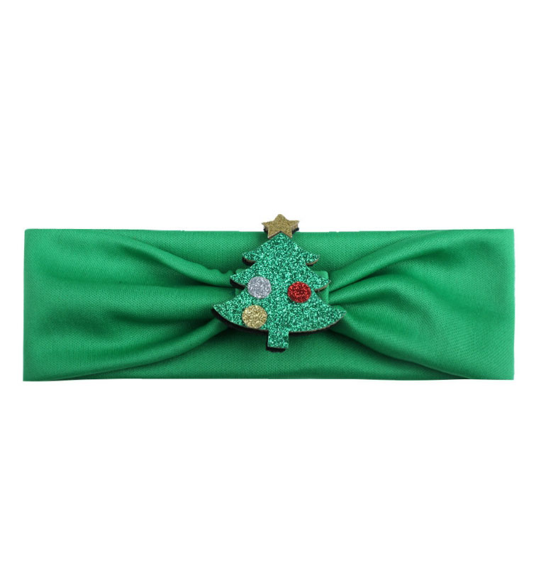 Fashion Green Plus Christmas Tree Christmas Cartoon Turban,Hair Ribbons