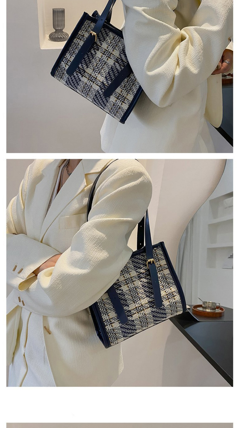 Fashion Navy Blue Large-capacity Woven Check Handbag,Handbags