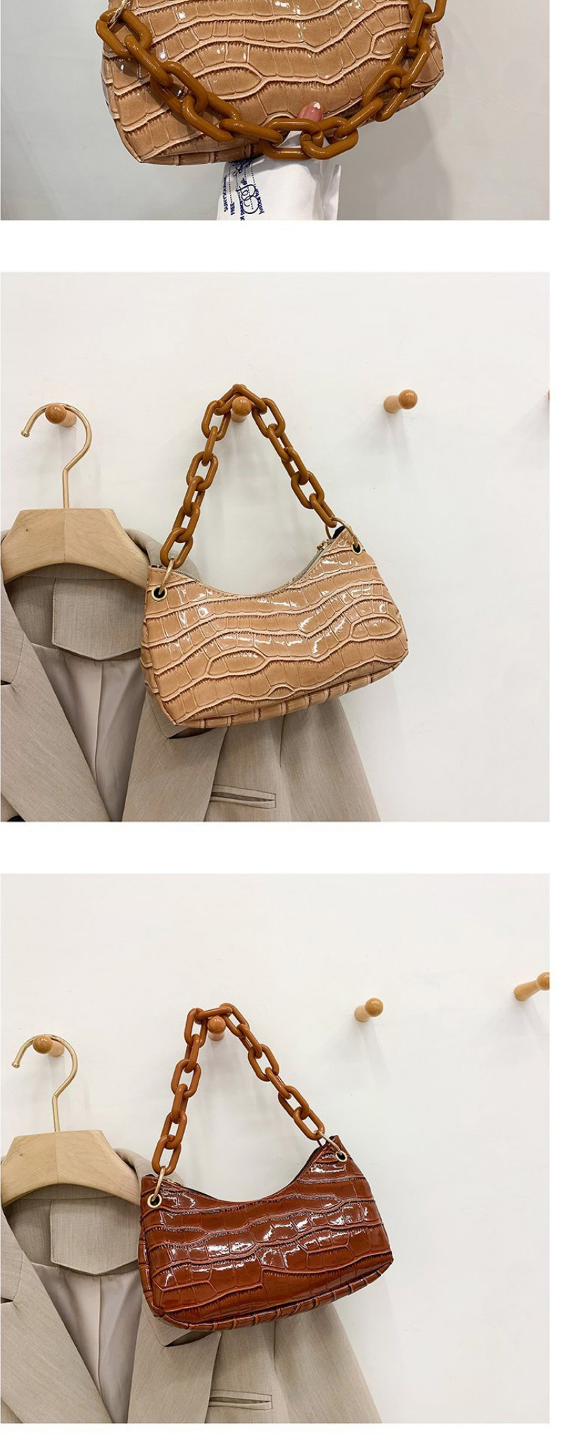Fashion Brown Pu Stone Pattern Chain Handbag,Handbags