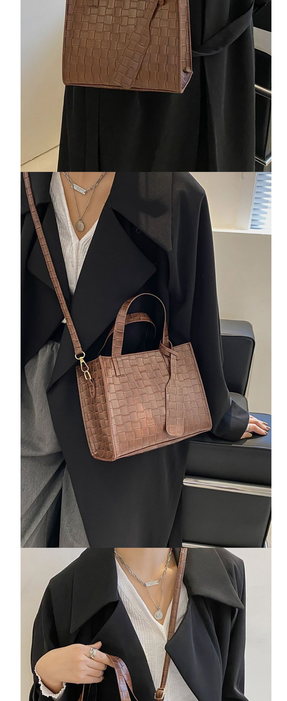 Fashion Dark Brown Large Capacity Brick Crossbody Bag,Shoulder bags