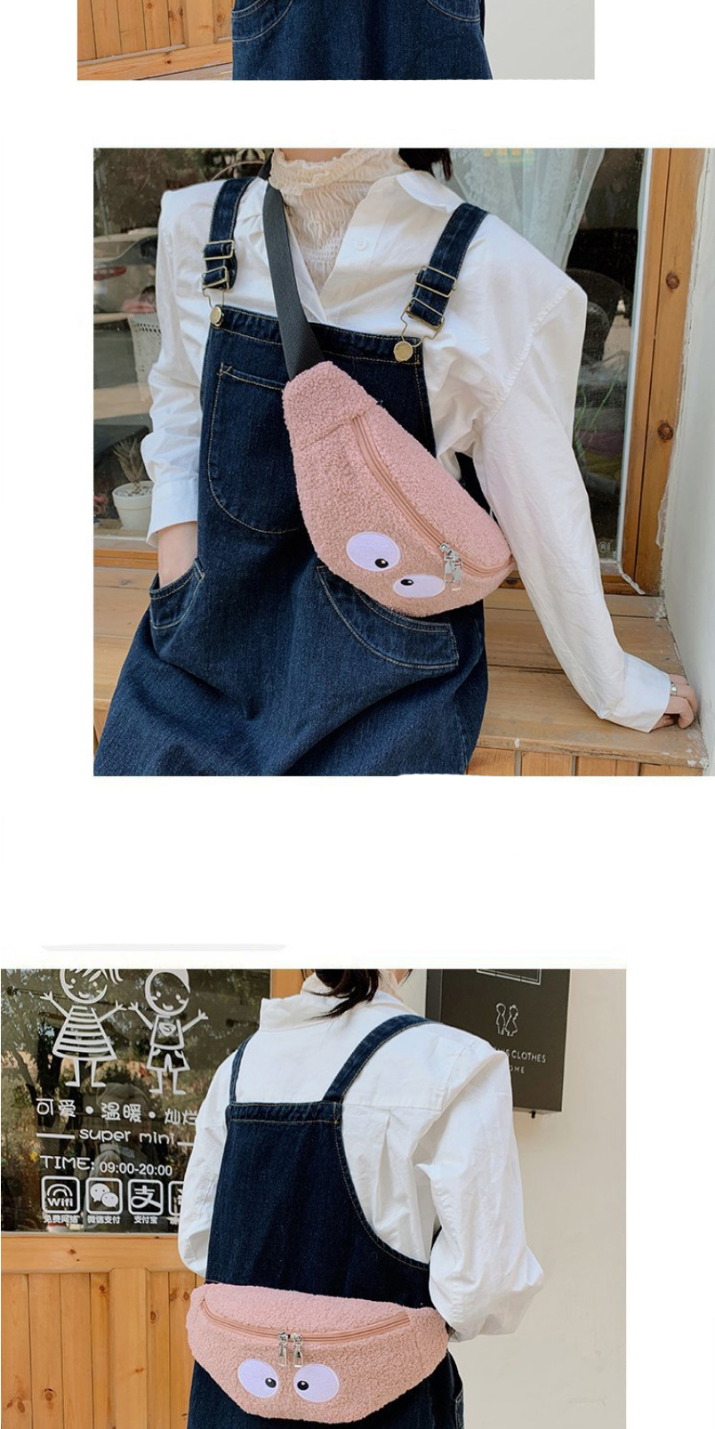 Fashion Pink Plush Cartoon Zipper Messenger Bag,Shoulder bags