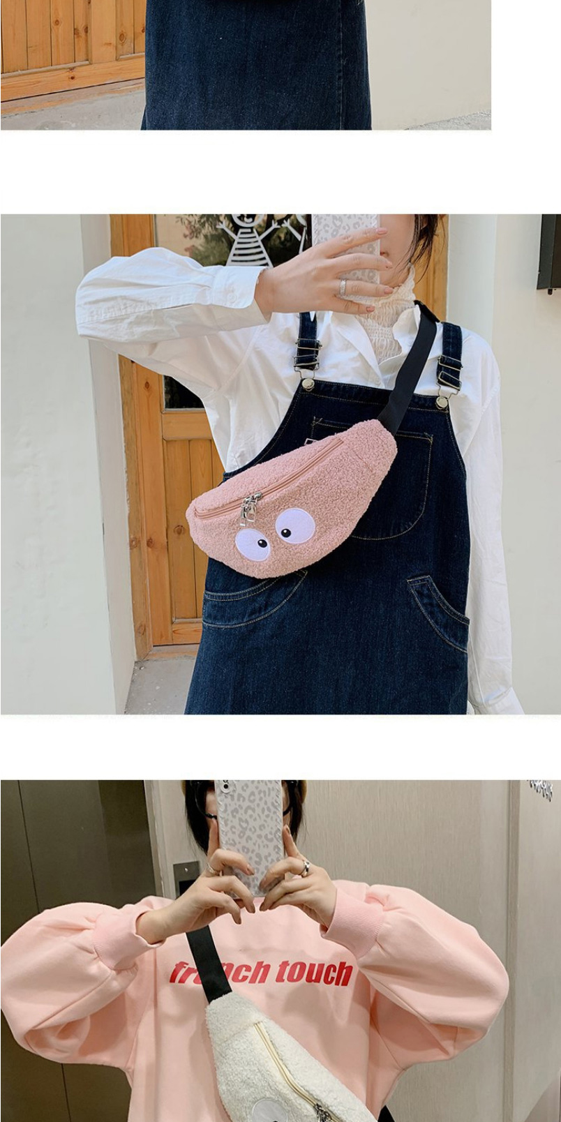 Fashion Pink Plush Cartoon Zipper Messenger Bag,Shoulder bags
