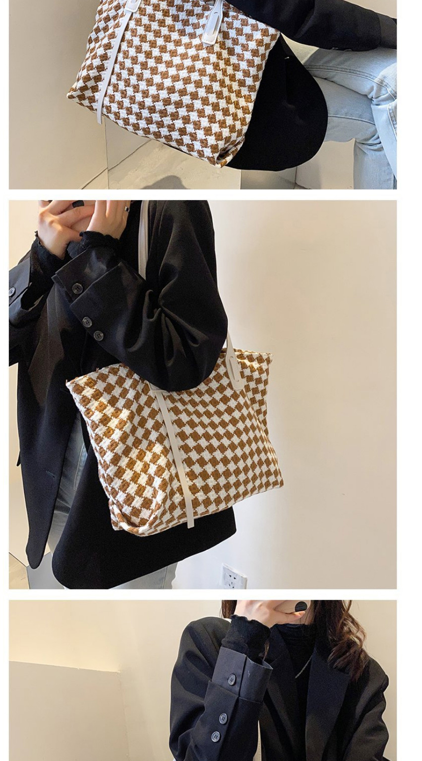 Fashion Brown Large Capacity Checked Shoulder Bag,Messenger bags