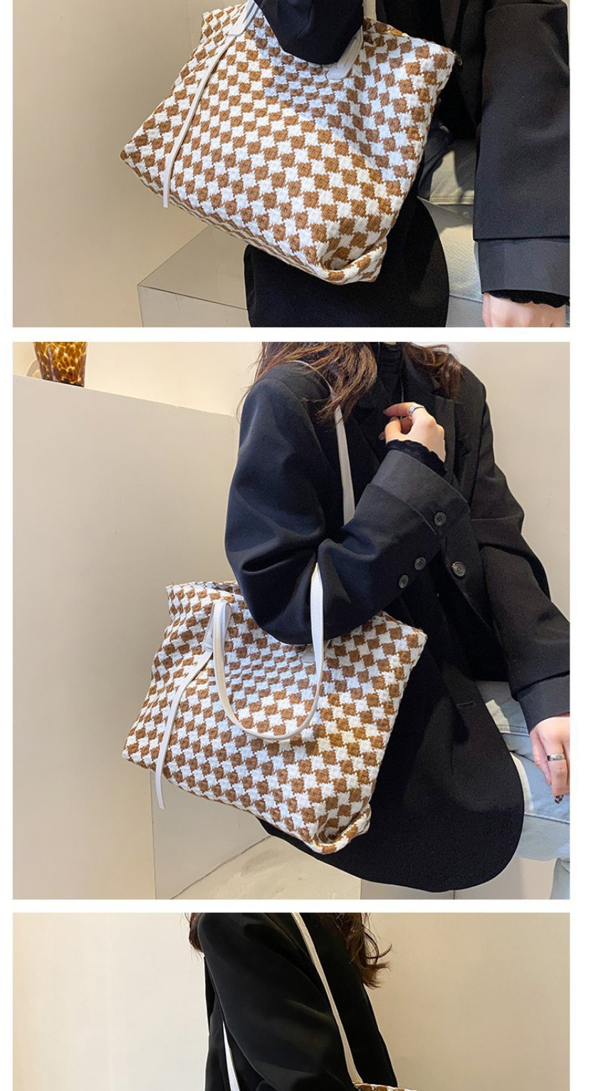 Fashion Brown Large Capacity Checked Shoulder Bag,Messenger bags