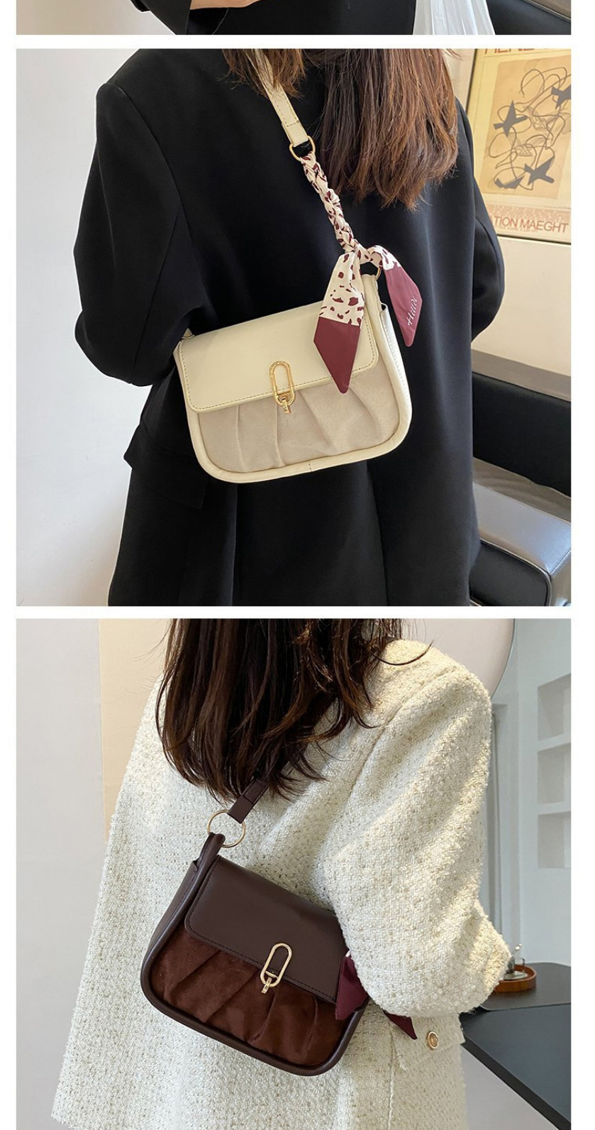 Fashion Off White Pu Flap Lock Silk Scarf Crossbody Bag,Shoulder bags