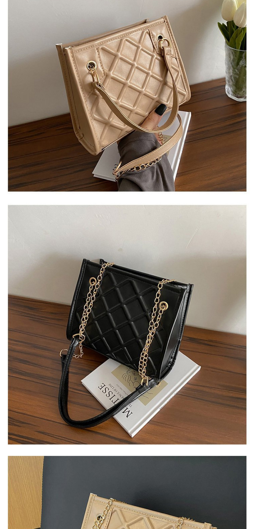 Fashion Black Lingge Large Capacity Shoulder Bag,Messenger bags