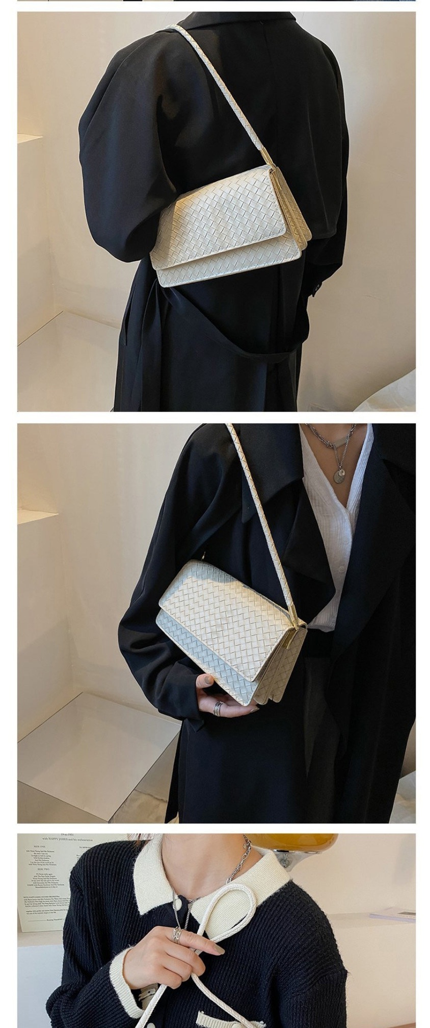 Fashion Black Rhomboid Woven Flap Shoulder Bag,Messenger bags