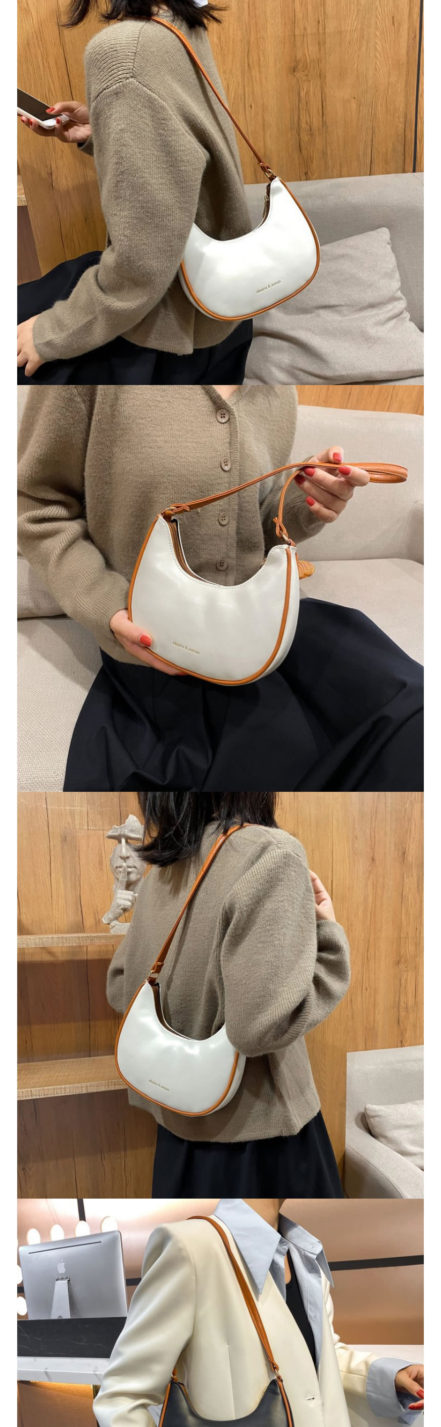 Fashion Light Brown Pu Large Capacity Crescent Bag,Messenger bags