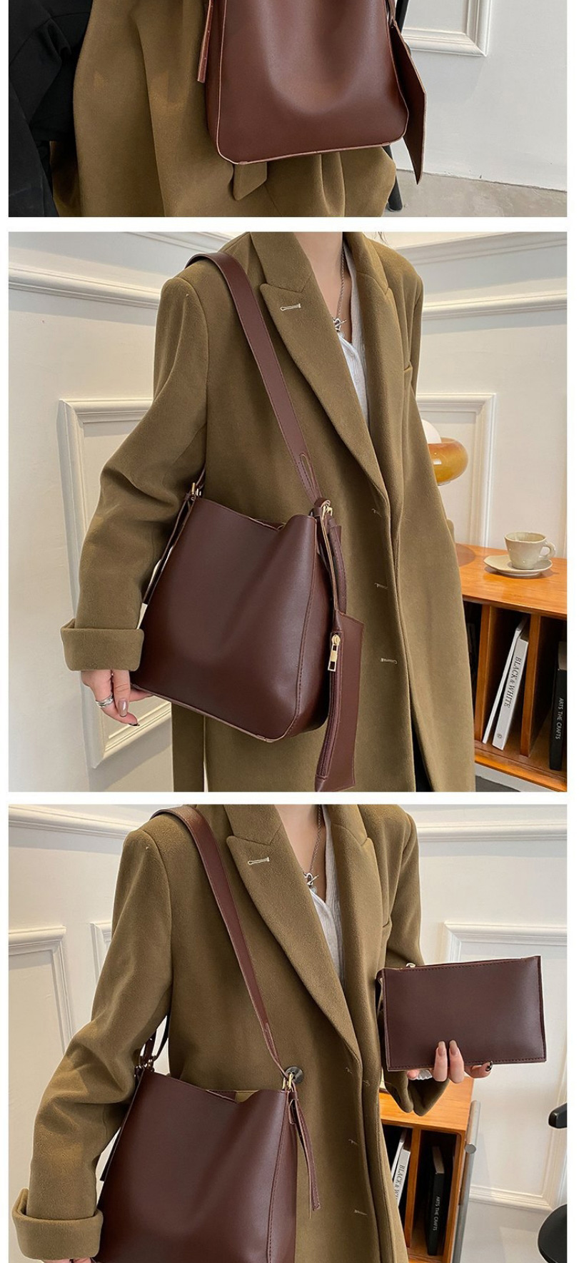Fashion Light Brown Large-capacity Broadband Single-shoulder Mother-and-child Bag,Messenger bags