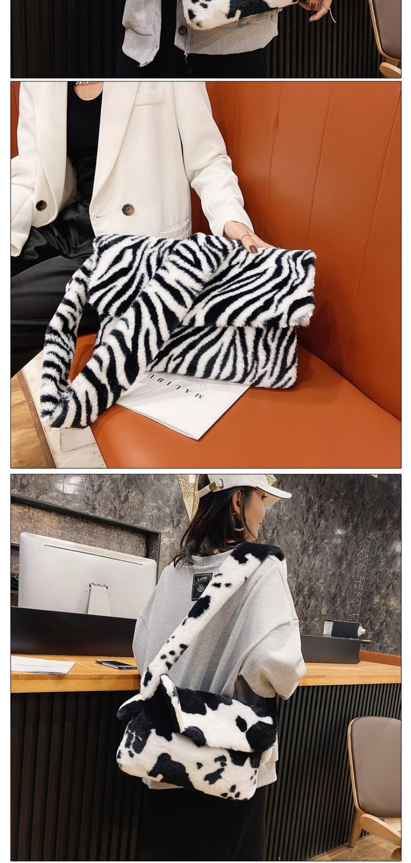 Fashion Brown Zebra Pattern Plush Zebra Crossbody Bag,Shoulder bags
