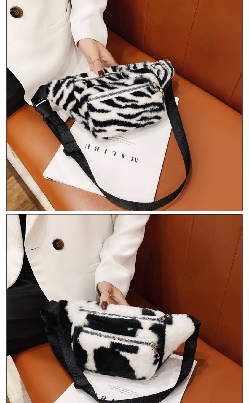 Fashion Zebra Brown Plush Zipper Crossbody Bag,Shoulder bags