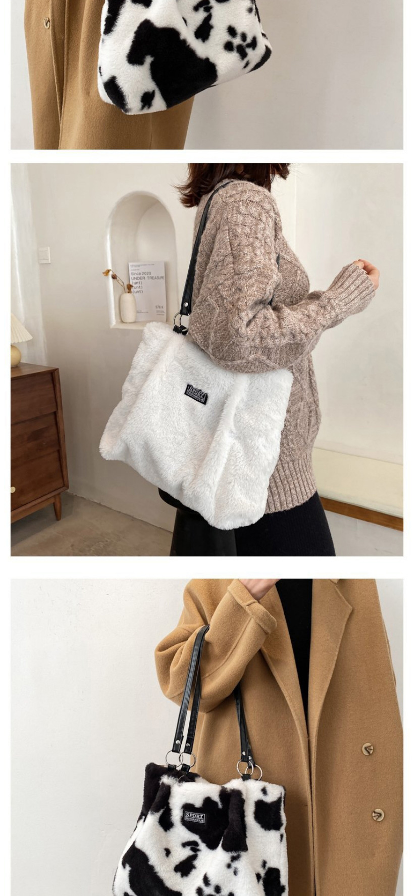 Fashion Cows Plush Large-capacity Labelled Shoulder Bag,Messenger bags