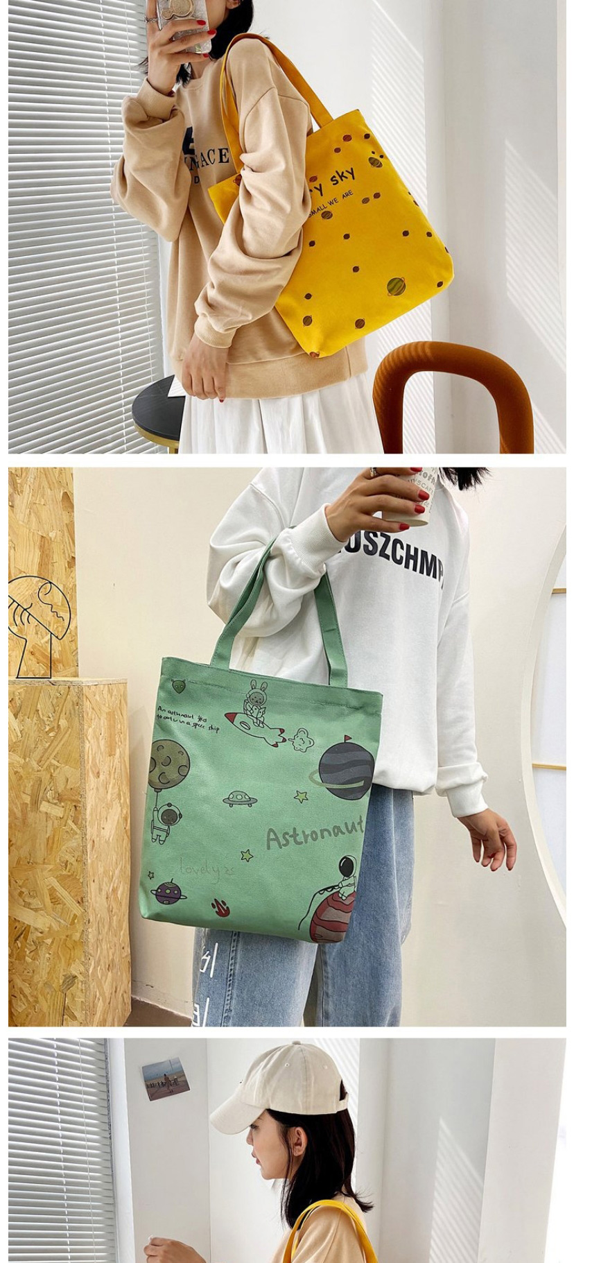 Fashion Two Yellow Canvas Anime Print Shoulder Bag,Messenger bags