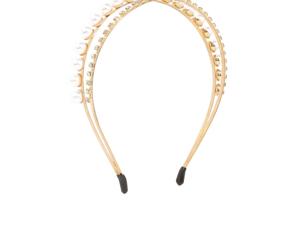 Fashion Gold Alloy Pearl Full Diamond Double Headband,Head Band