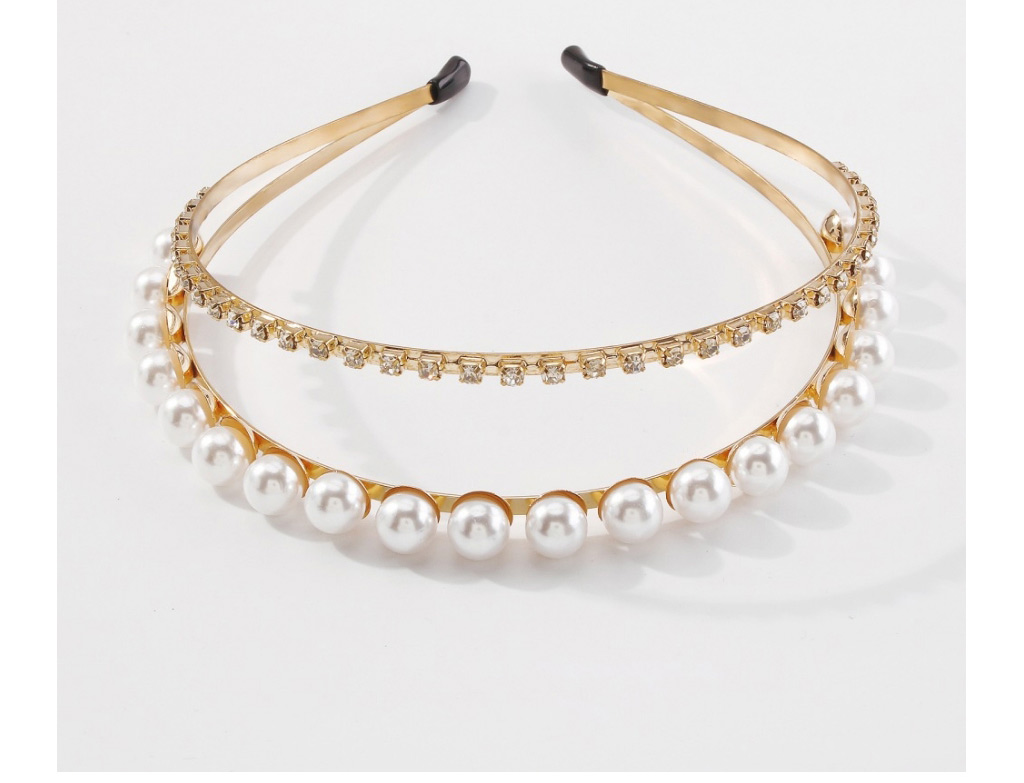 Fashion Gold Alloy Pearl Full Diamond Double Headband,Head Band