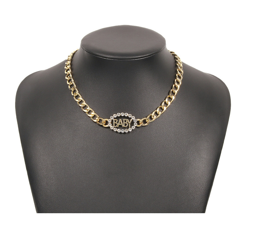 Fashion Gold Alloy Diamond Letter Chain Necklace,Chains