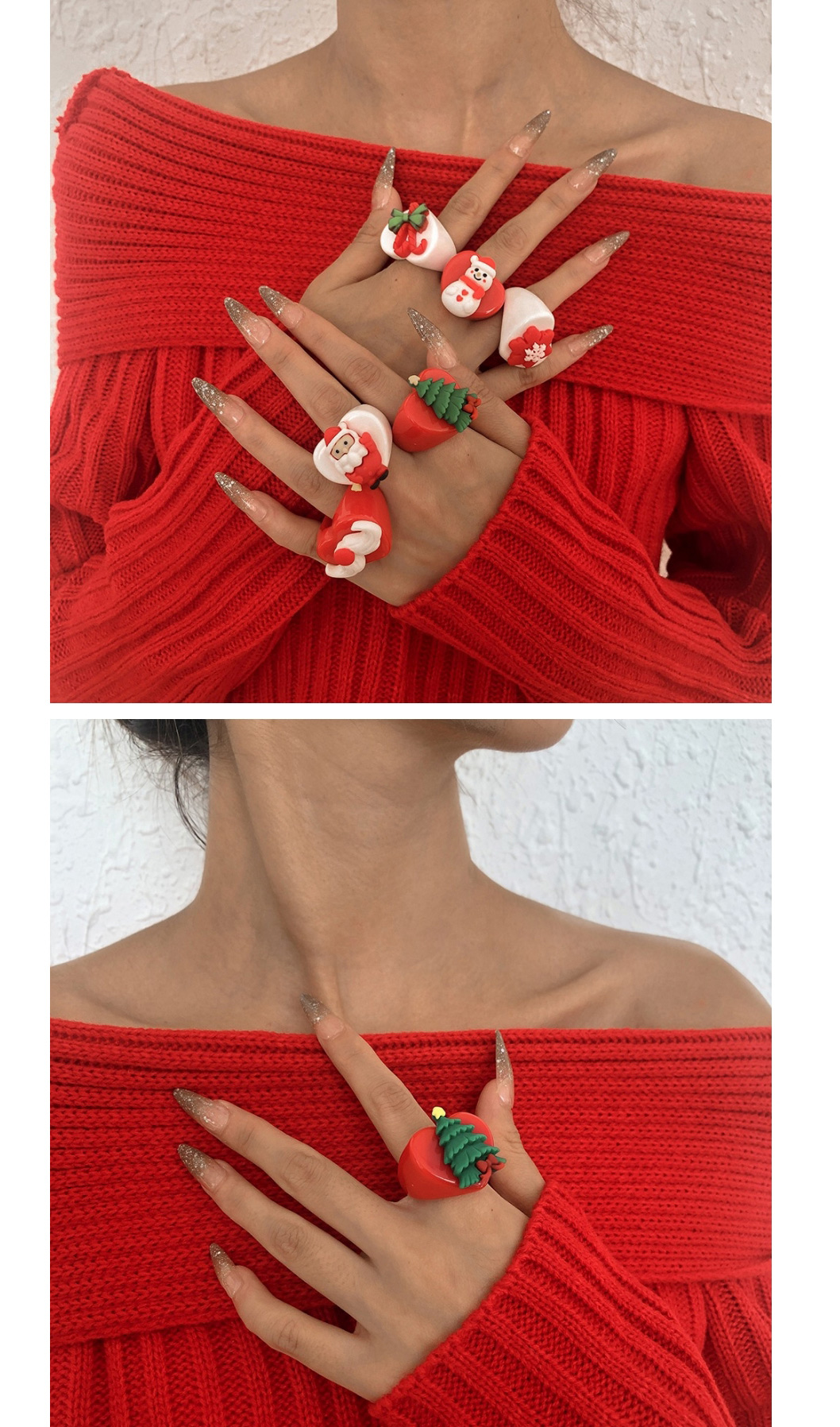 Fashion Christmas Tree Christmas Resin Snowman Beard Snowflake Geometric Ring,Fashion Rings