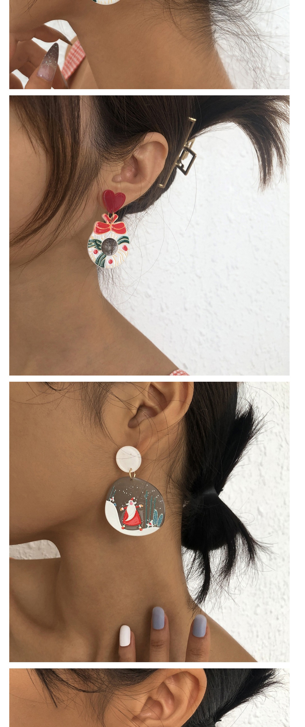 Fashion Christmas Tree Red And Green Resin Plate Christmas Snowman Bell Castle Stud Earrings,Stud Earrings