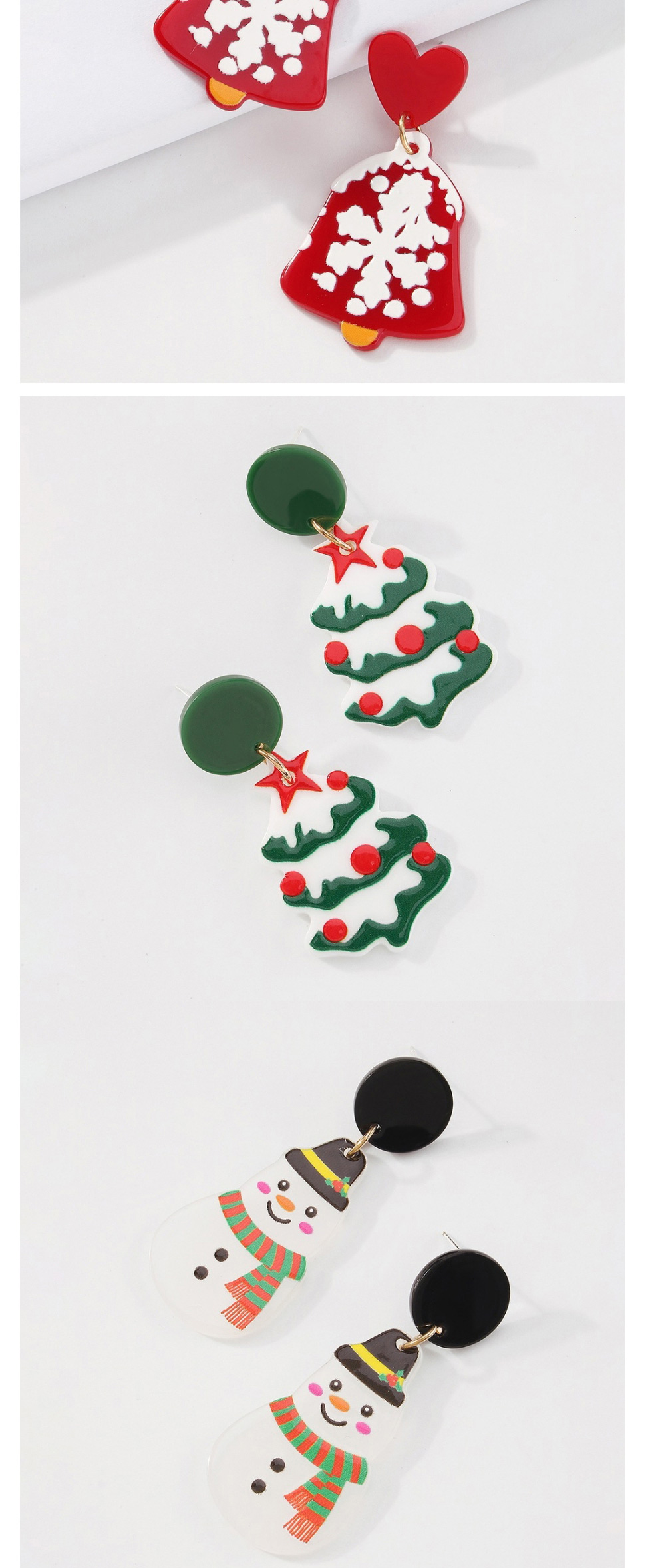 Fashion Christmas Tree Resin Plate Christmas Snowman Bell Castle Stud Earrings,Stud Earrings
