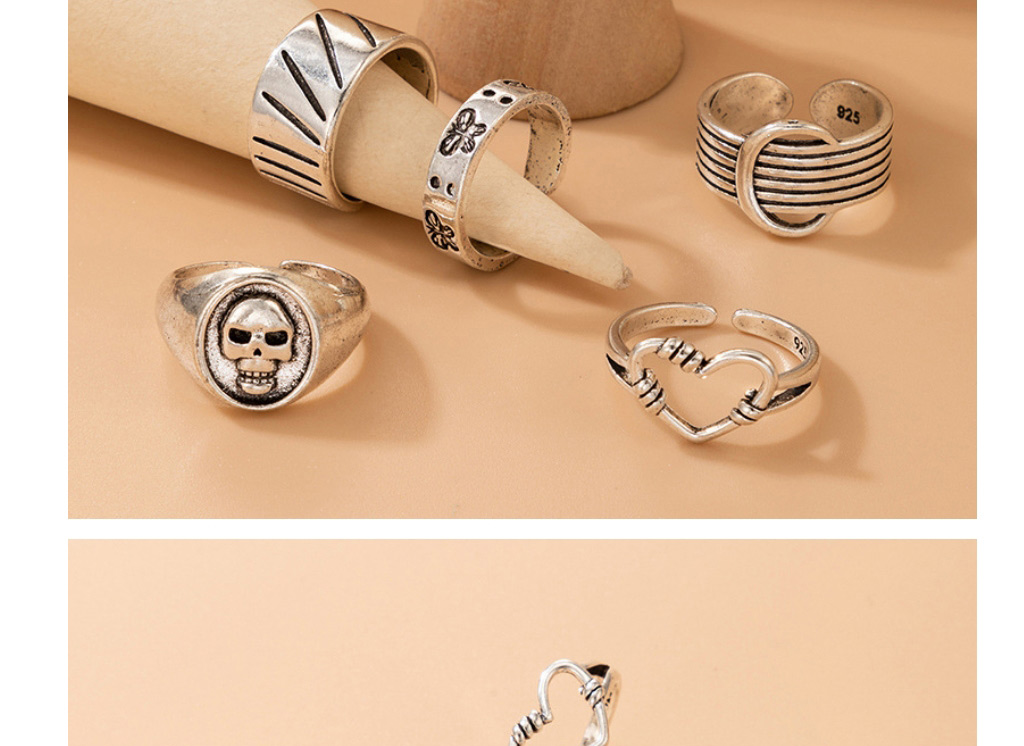 Fashion Silver Alloy Serpentine Butterfly Love Skull Ring Set,Jewelry Sets