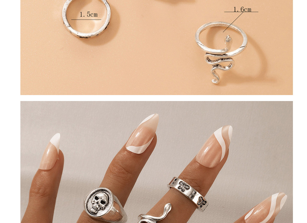 Fashion Silver Alloy Serpentine Butterfly Love Skull Ring Set,Jewelry Sets