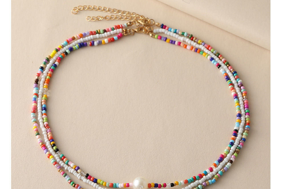 Fashion Color Colorful Rice Beads Beaded Star And Moon Lock Necklace,Pendants