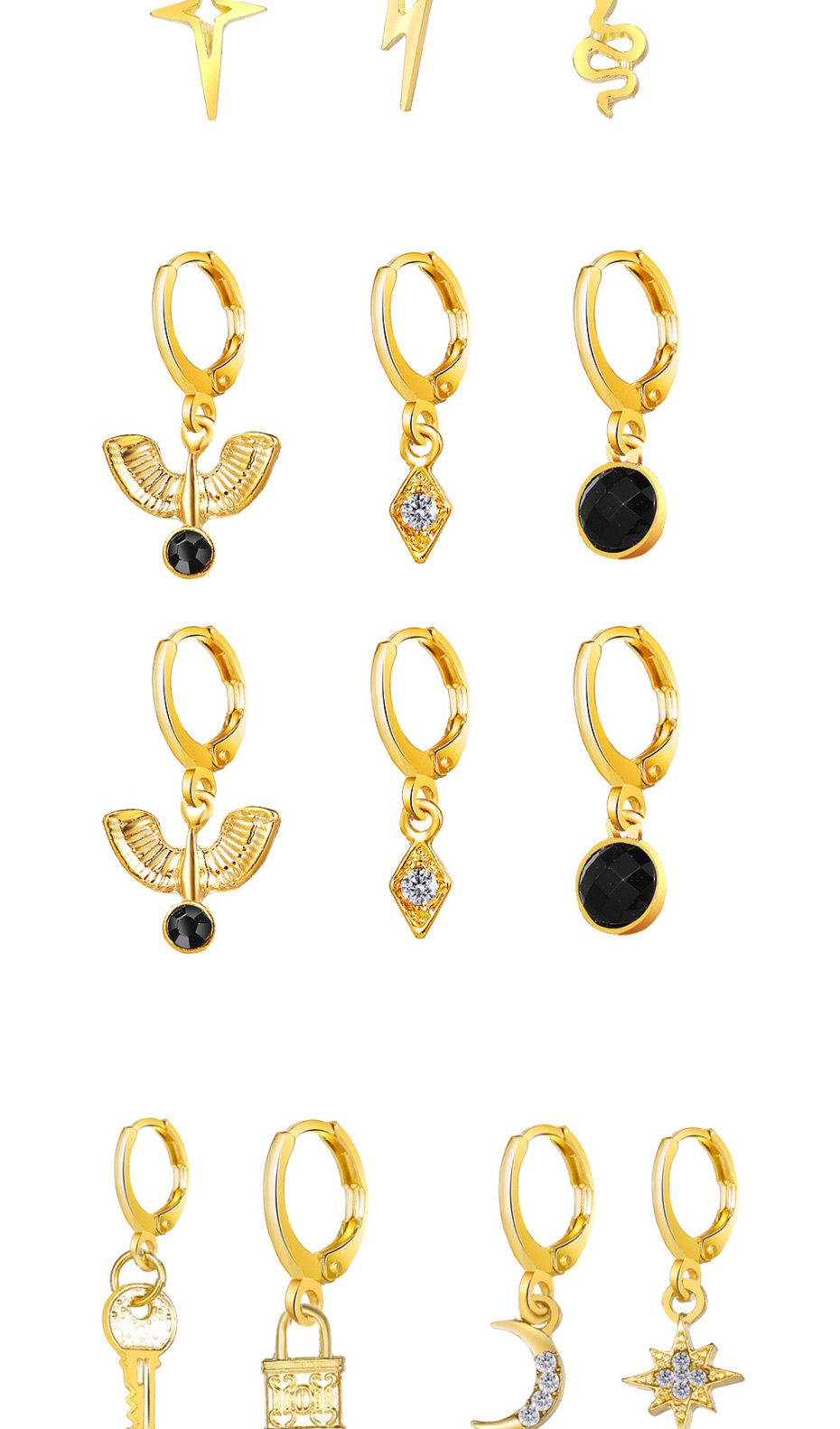 Fashion 3# Alloy Five-pointed Star Eyes Star-moon Geometric Earrings Set,Jewelry Sets