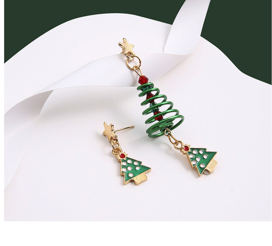 Fashion 3# Christmas Asymmetric Spiral Christmas Tree Earrings,Drop Earrings