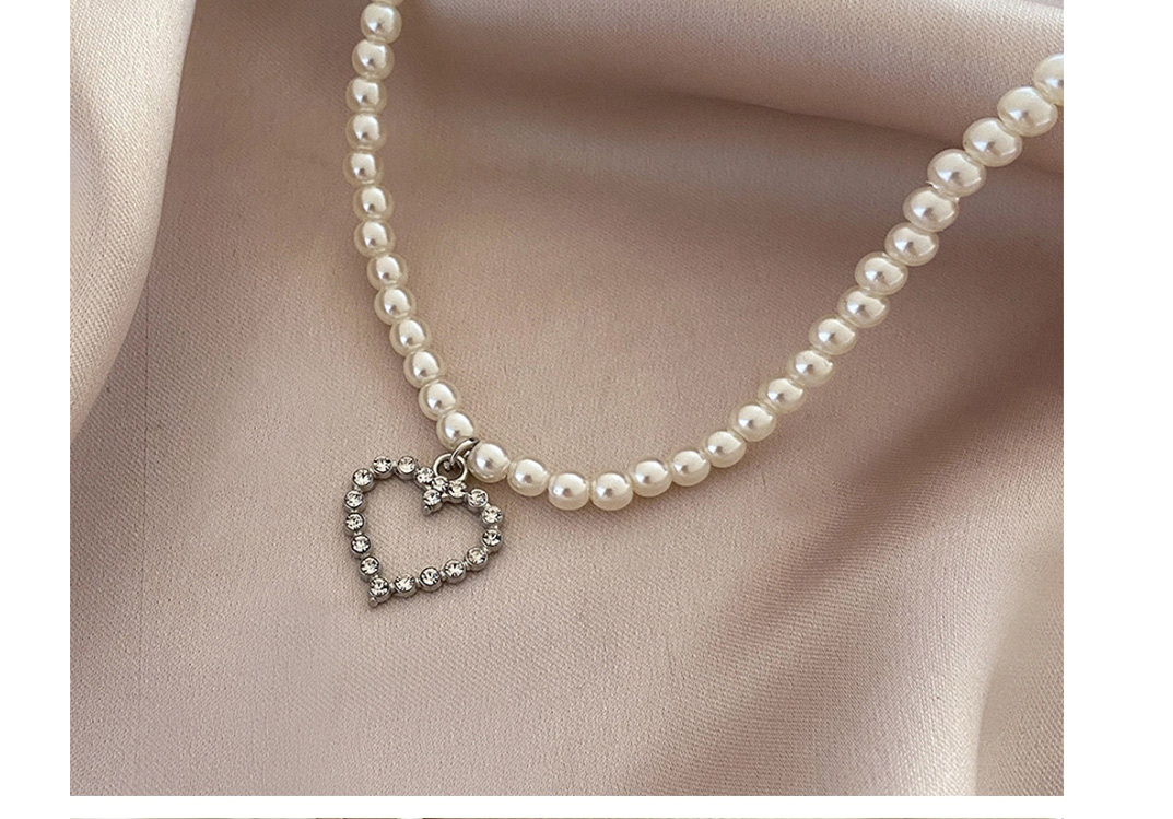 Fashion Silver Alloy Pearl Beaded Love Necklace,Beaded Necklaces