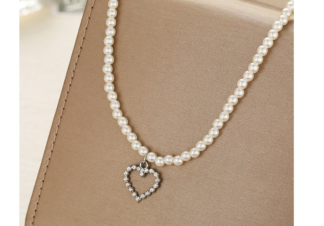 Fashion Silver Alloy Pearl Beaded Love Necklace,Beaded Necklaces