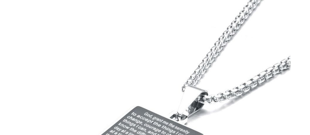 Fashion Black Titanium Steel Square Scripture Necklace,Necklaces