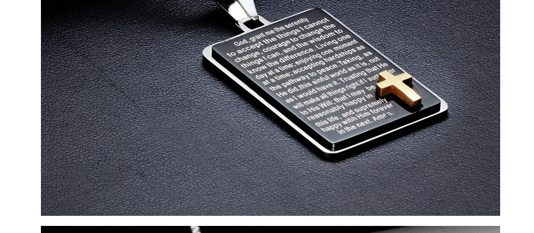 Fashion Black Titanium Steel Square Scripture Necklace,Necklaces