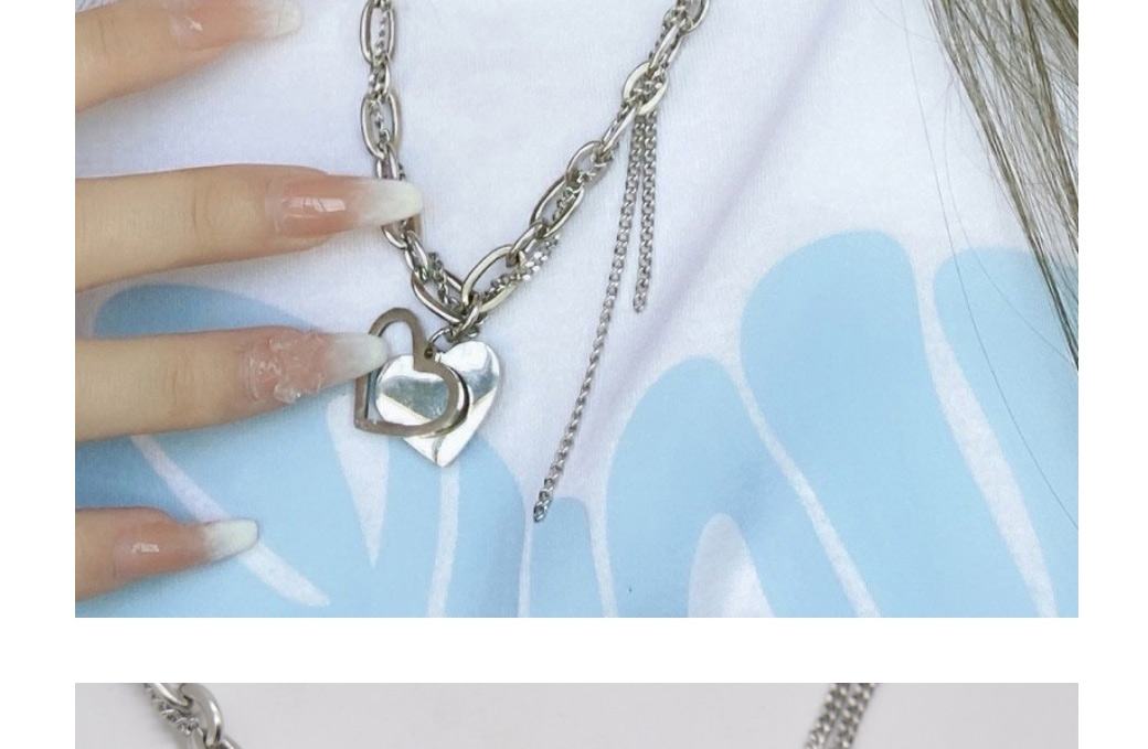 Fashion Silver Titanium Steel Geometric Love Chain Necklace,Necklaces