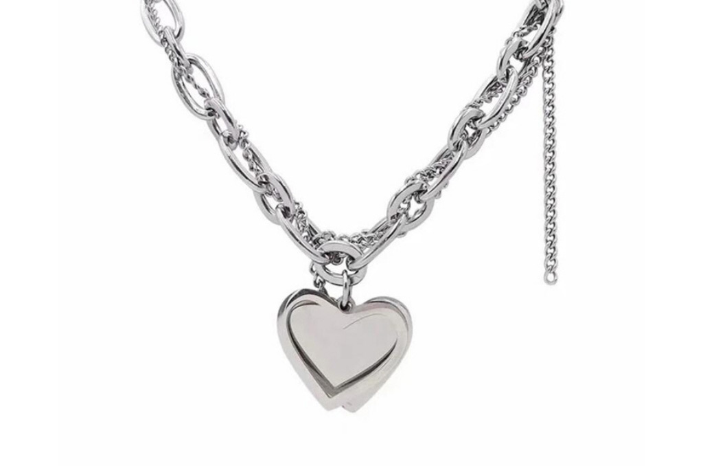 Fashion Silver Titanium Steel Geometric Love Chain Necklace,Necklaces