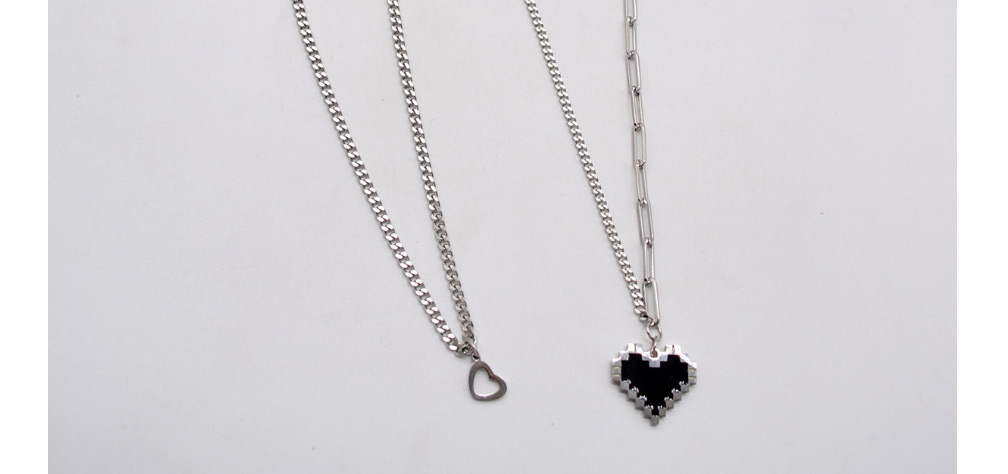 Fashion Silver Titanium Steel Oil Drop Love Double Necklace,Multi Strand Necklaces
