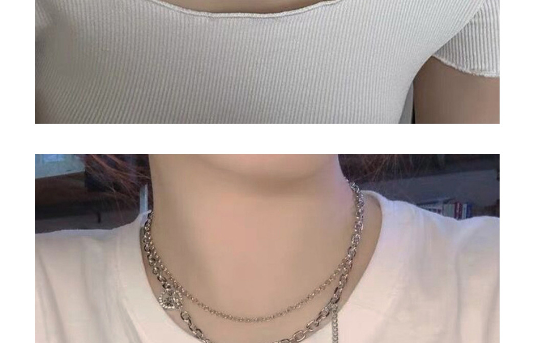 Fashion Silver Titanium Steel Butterfly Geometric Double Necklace,Multi Strand Necklaces