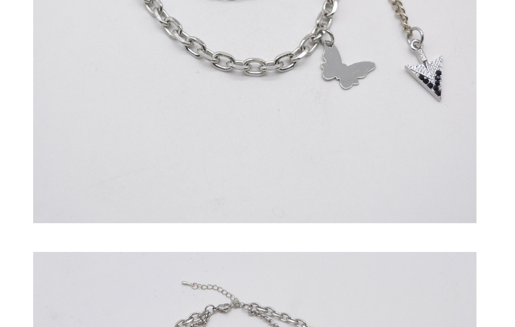 Fashion Silver Titanium Steel Butterfly Geometric Double Necklace,Multi Strand Necklaces