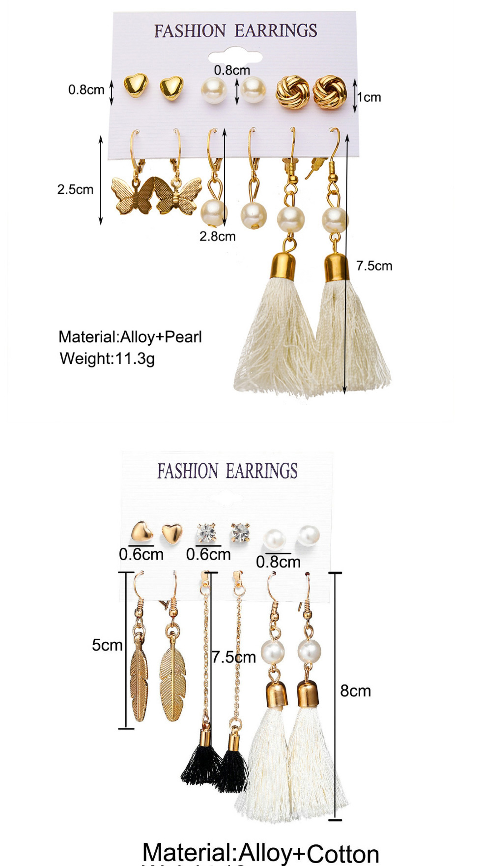 Fashion 1# Geometric Tassel C-shaped Earrings Set,Crystal Sets